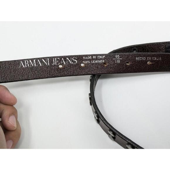 Vintage Armani Jeans Brown Studded Leather Belt 95/110 US Size 37-42 - Picture 3 of 4